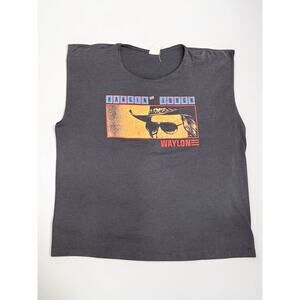 Vintage T-Shirt Waylon Jennings Hangin' Tough Tour 1987 Sleevless Cutoff L